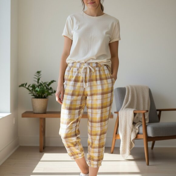 Gap Yellow And Brown Plaid Pajama Pants - Picture 1 of 4